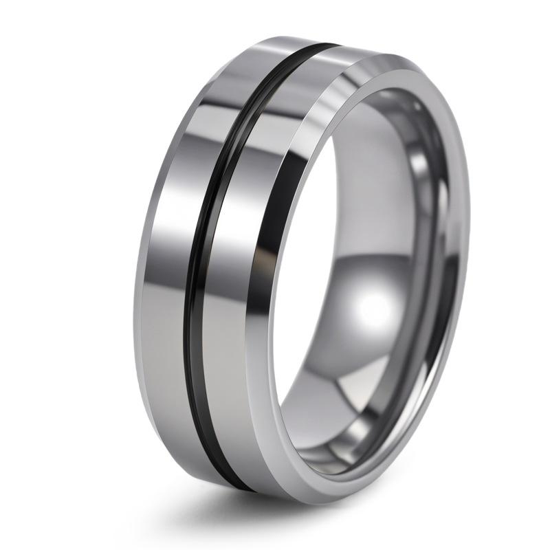 2026 Jewelry 8MM Wide Face Groove Diagonal Ring Men's Fashion Unisex Style Ring Accessories
