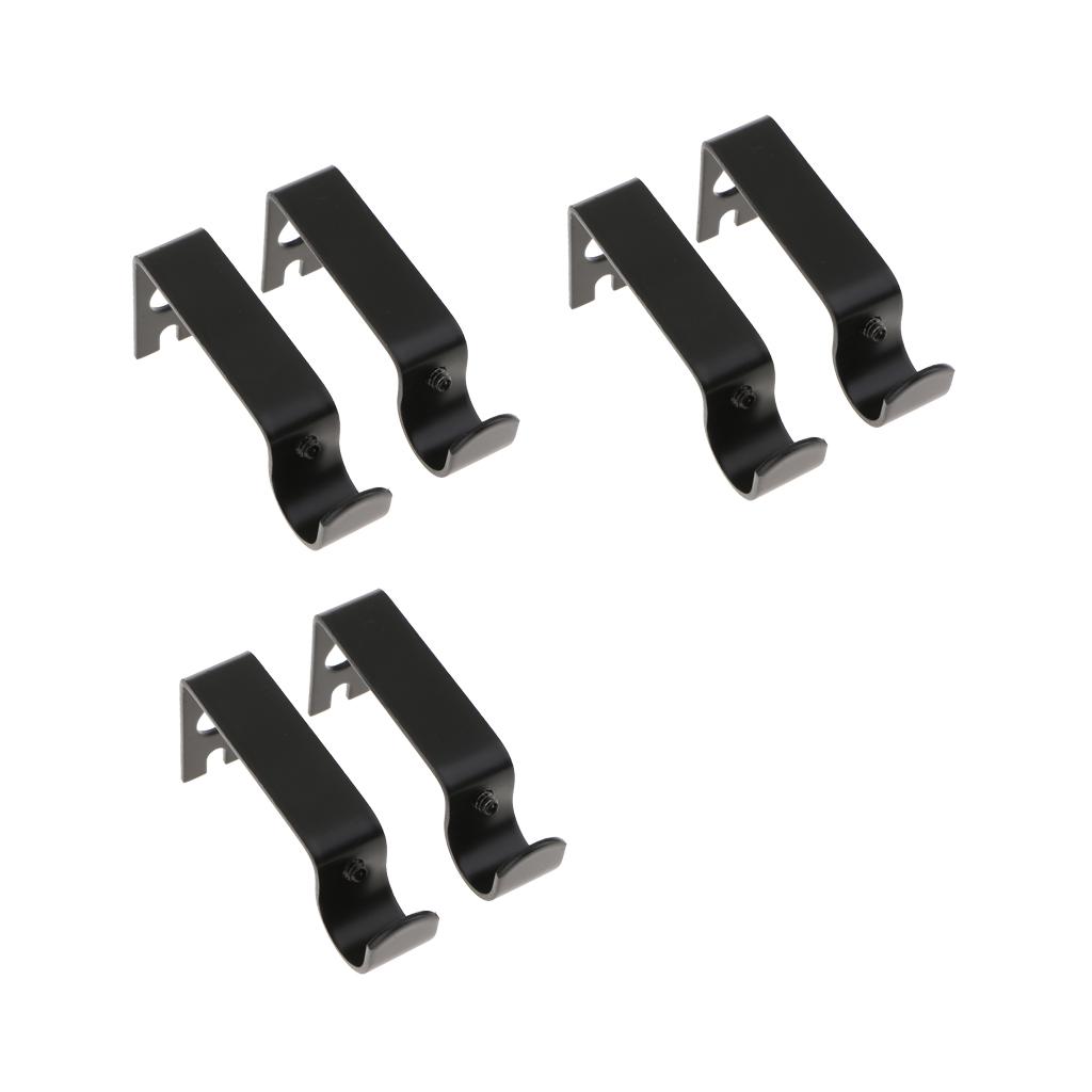 Set of 6Pcs Adjustable Metal Curtain Pole Rod Wall Bracket Hook Holder Black