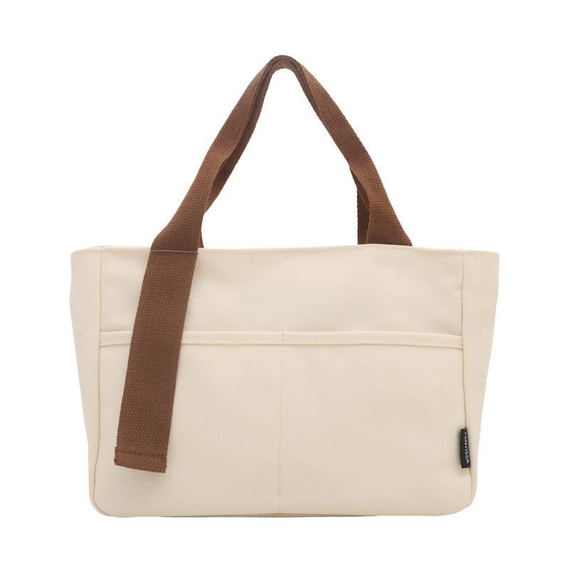 

Korean version of solid color simple canvas bag, hand bag, college student class shoulder bag, daily commuting shopping handbag белый