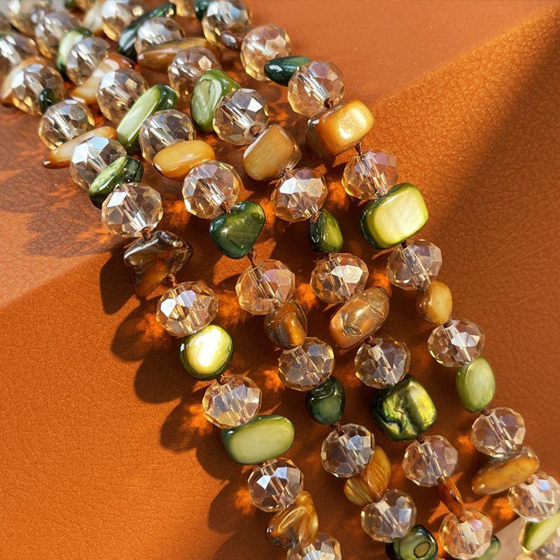 JMXD-120CM Long Shell Bead Crystal Necklace Hand Woven Colored Long Sweater Chain Candy Color Pearl Necklace