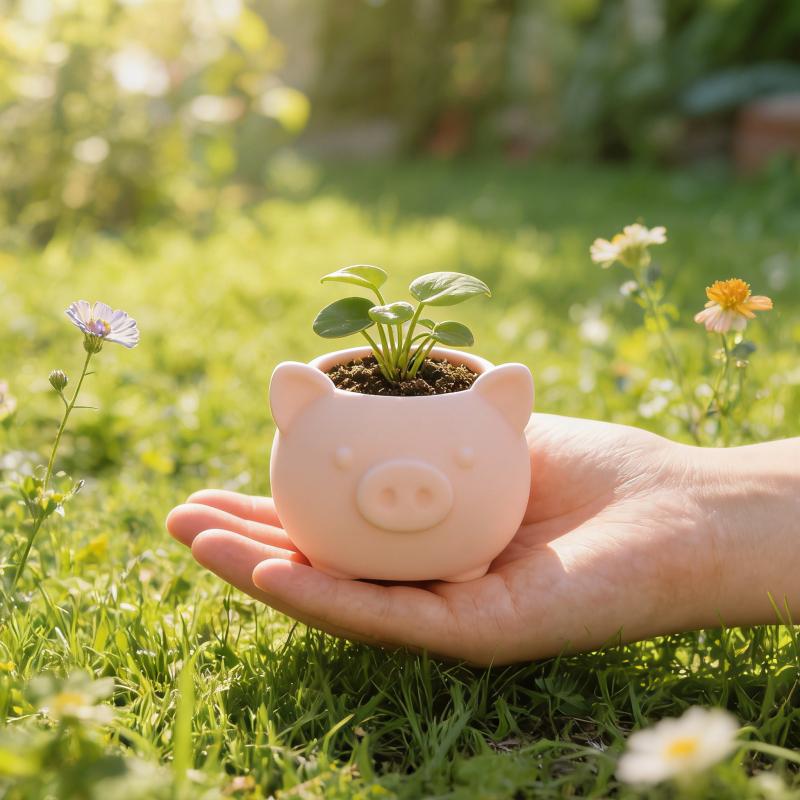 1pc 3D Printed Mini Pink Pig Flower Pot with Drainage Hole Cute Animal Succulent Planter Easter Gift for Desk Balcony Home Decor