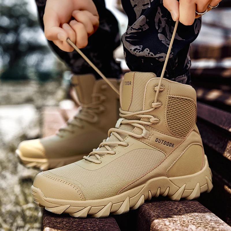 New Outdoor Breathable Desert Hiking Boots Mens Climbing Mountaineering Fishing Shoes Lightweight Tactical Hunting Combat Boots
