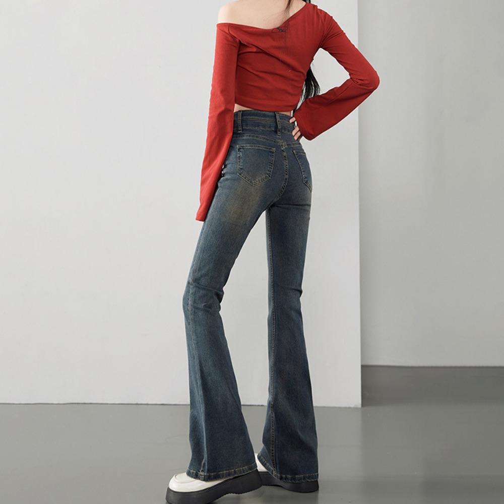 Jeans Lavati High Street Donna Autunno Vita Alta Versatili Skinny Pantaloni a Zampa Piccola Pantaloni a Ferro di Cavallo
