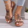Women's Plus Size Peep Toe Wedge Sandals, Bohemian Elastic Strap Rhinestone Casual Daily Footwear