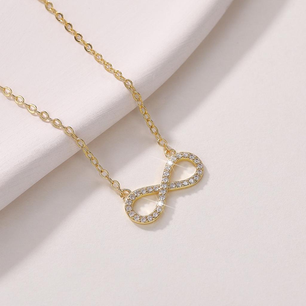 Full Paved Infinity Symbol Pendant Women Slim Cable Chain Clavicle Necklace