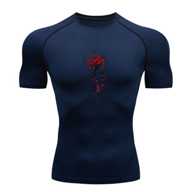 Men's Compression Workout Tshirt, Casual Red Spider Lily Bus