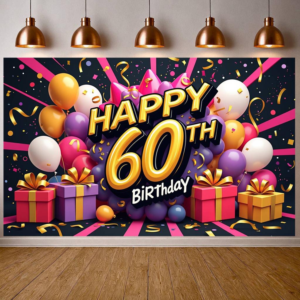Birthday Party Backdrop Typography 60th Birthday Background Birthday Event Background Golden Text For Family Party