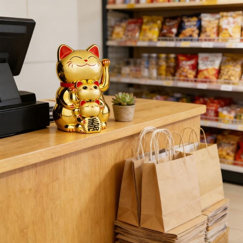 Lucky Cats Waving Arm Set Lovely Chinese Cats Solars Fortune Cats Statue Decorations for Front Desks,Business Openings