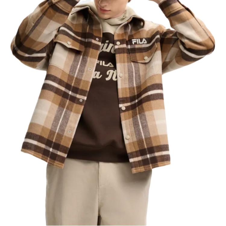 FILA Fashion Woven Latte Brother Fitted Polo Shirt Jacket Men Jacket Wheat F11M519703FBG