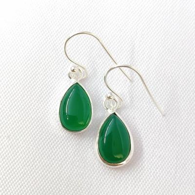 Brinco de pedra preciosa de pêra de ônix verde, brinco de prata esterlina 925, presente para ela, presente de aniversário, brinco de aro