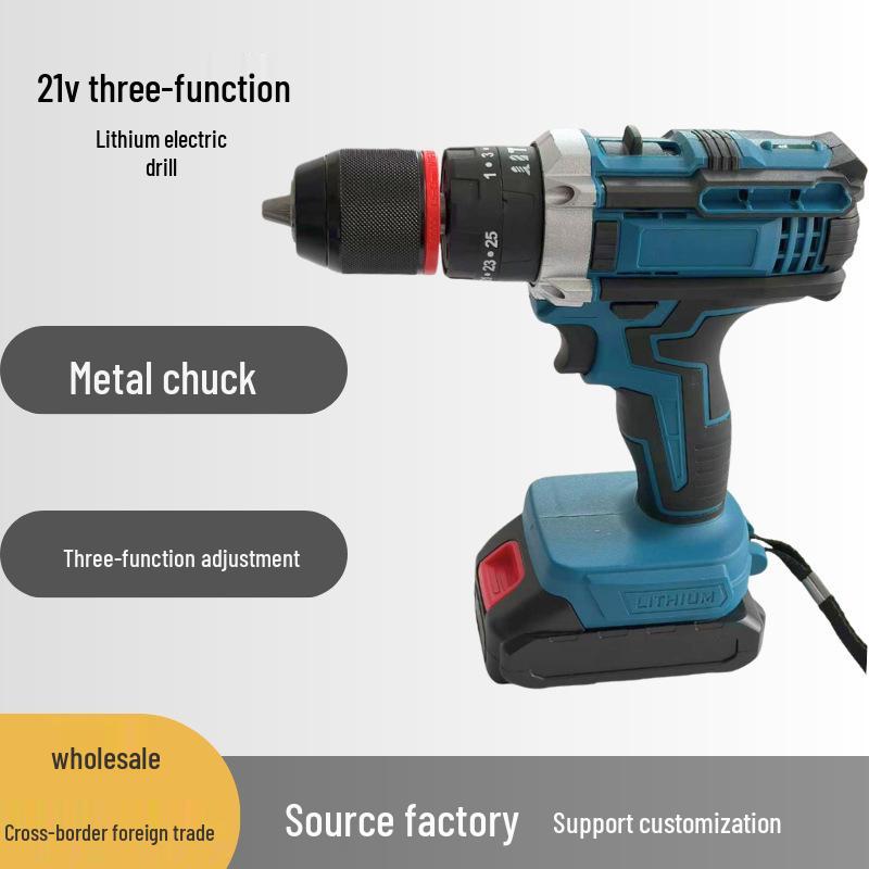 21V Lithium Battery Drill with Metal Chuck - Multi-Function Electric Screwdriver & Pistol Drill