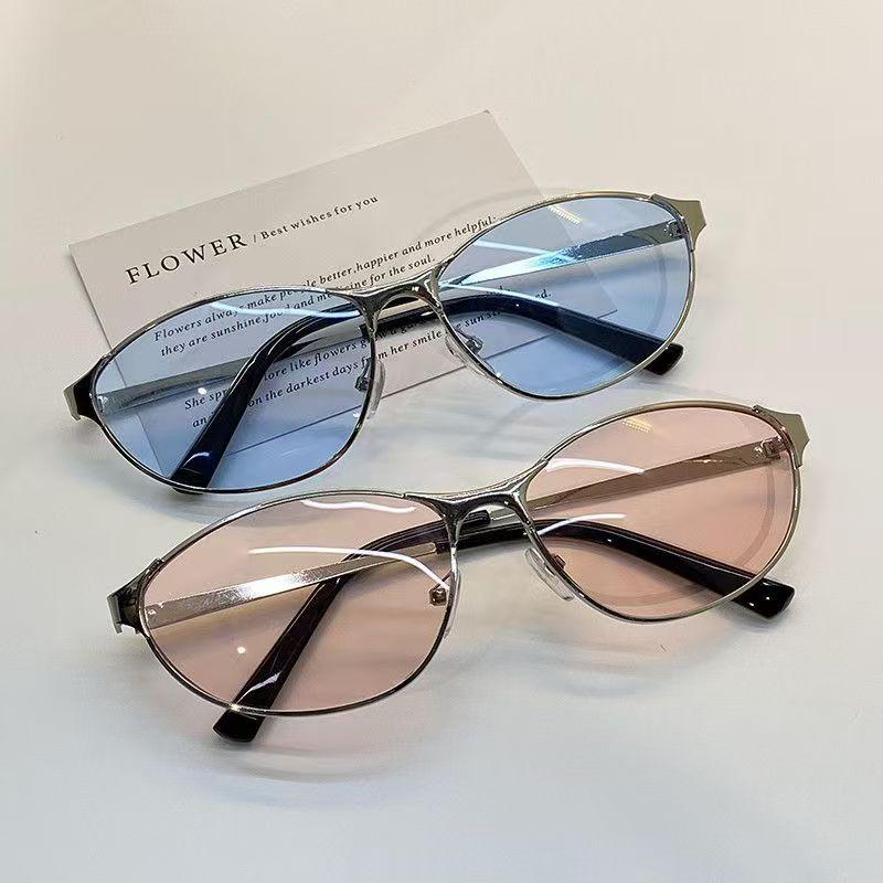 Vintage Metal Oval Sunglasses Women Fashion Gradient Casual Cat Eye Shades Man Trendy Brand Design Outdoor Sun Glasses
