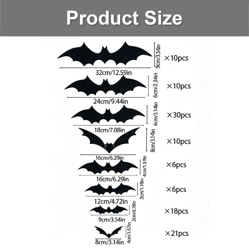 Indoor Halloween Bat Sticker Set, 111 Black 3D Flying Cutouts Sticker for Entryway, Glass Panels, Room Sections and Shop Display Use IndoorsSticker