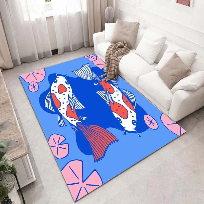 Japanese Luxury Koi Fish Flowers Pattern Living Room Anti Slip Area Carpet Bathroom Mat Doormat Bedroom Outdoor Mat Home Decor