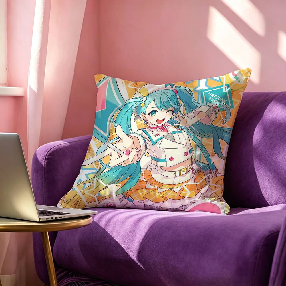 Kawaii Singer Miku-S Pillow Case Square Double-Sided Sofa Cushion Cover Bedroom Bedside Pillow