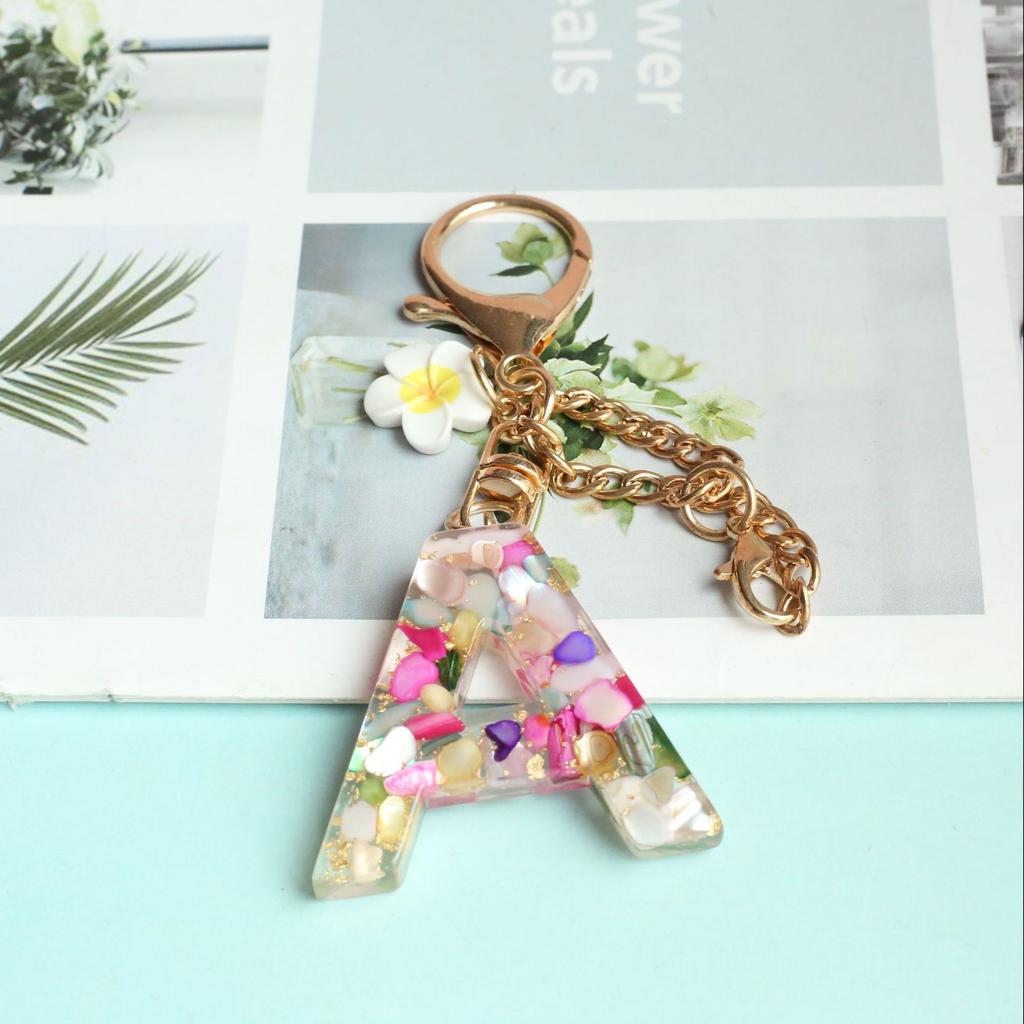 Dried Flower Letter Crystal Epoxy English Pendant Women'S Bag Key Chain