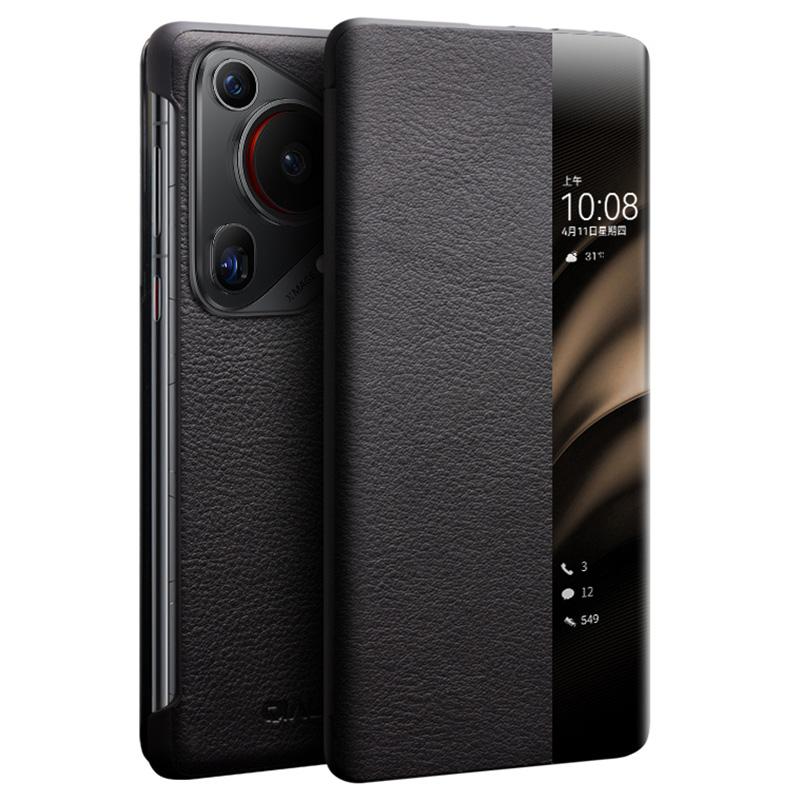 

QIALINO Чехол для Huawei Pura 70 Ultra с окошком для просмотра, откидной, из натуральной коровьей кожи, тонкий чехол для телефона A