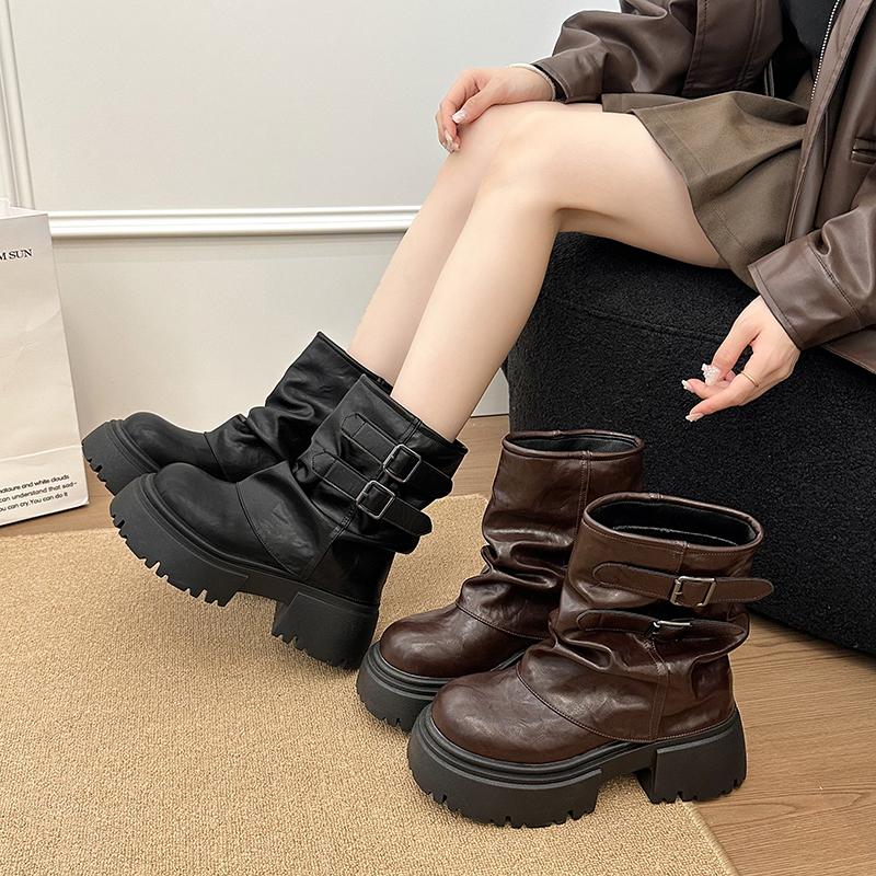 Mode Stiefeletten Damen 2025 Neu Sommer Hübsch und Vielseitig Kleine Plateauschuhe Mid-Calf Stiefel