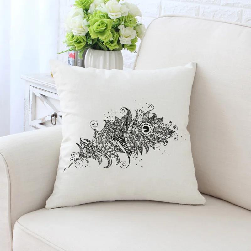 Bunte Pfauenfedern Kissenbezug Polyester Kissenbezug Dekorativ für Sofa/Auto Heimdekoration 45X45CM Dekokissenbezug