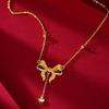 Runaway Princess Bowknot Heart Tassel Clavicle Necklace - Women's Luxury Fashion.