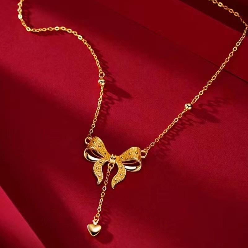 Runaway Princess Bowknot Heart Tassel Clavicle Necklace - Women's Luxury Fashion.