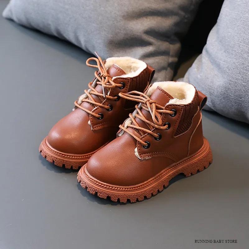 

Style Children s Snow Boots Girls Boys Plush Short Boots Casual Warm Ankle Shoes Kids Sneakers for Kids I07086 21 коричневый