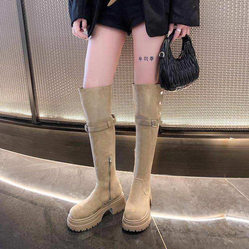 2 Thick-soled Retro Western Boots Women's 2025 Winter Velvet Over-the-knee Boots Brown Boots Snow Boots Knight Boots