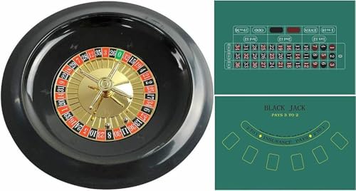 XIAXIN Authentic Casino Game Set: Roulette, 25cm Diameter, Roulette & Blackjack, Reversible Play Mat, 90x60cm, Large Size, Home Casino Game, Banquet,