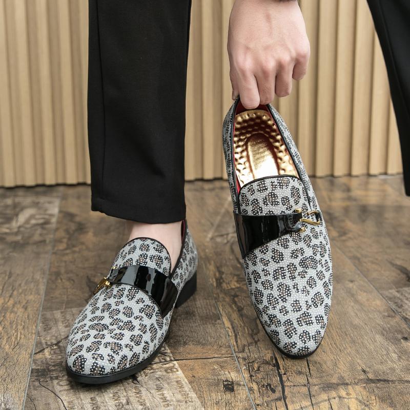 New Slip On Monk Strap Loafers For Men's Pointed Belt Buckle Rhinestone Leather Casual Shoes Wedding Dress Homecoming Footwear