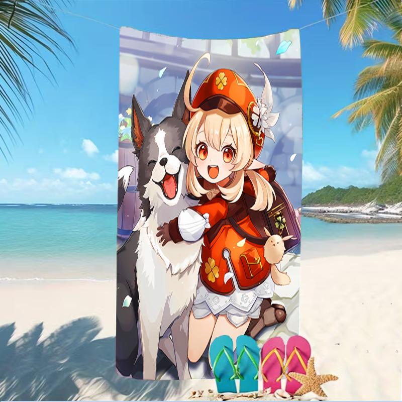 Beach Towel with Genshin Impact characters Pattern - soft,absorbent,machine washable Lightweight&Modern,swimming,Travel Essentials
