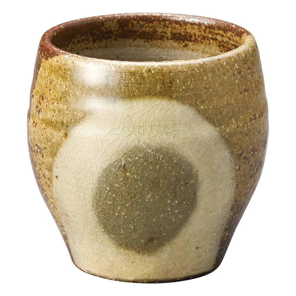 Marui Seito Shigaraki Ware Hechimon Teacup, Approx. 220ml Capacity, Gray Circle Pattern, Brown, MR-3-4507