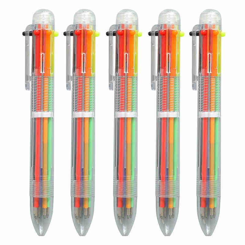 Six-Color Cute Cartoon Ballpoint Pen with Push Button