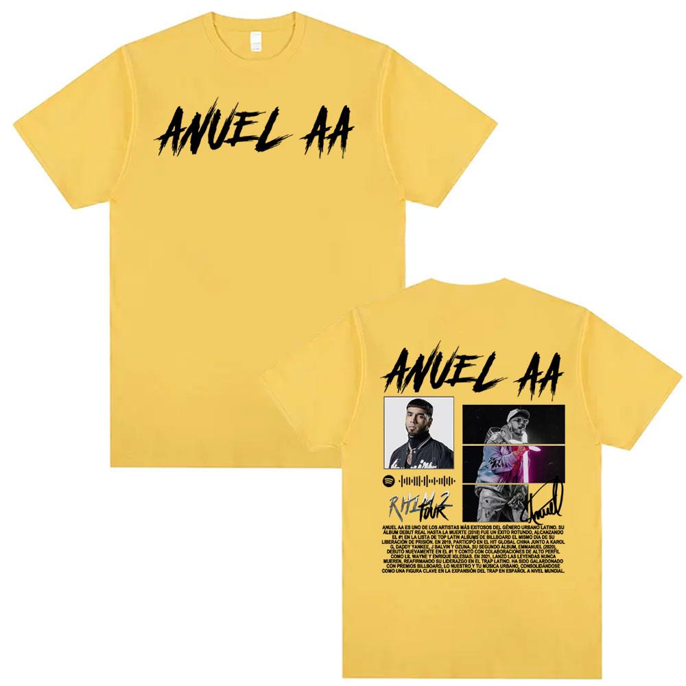 Rapper Anuel AA Rhlm 2 Album Tour Printed Tee Shirt Unisex Women Fashion Trend Hip Hop Pop Music Tshirt Pure Cotton Loose T Shirts