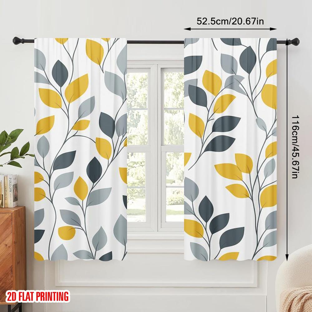 2pcs,2D Plane Printing Curtains Digital Printed Leafy Harmony Polyester (without Rod) Holiday Perfect for Bedroom, Kitchen,