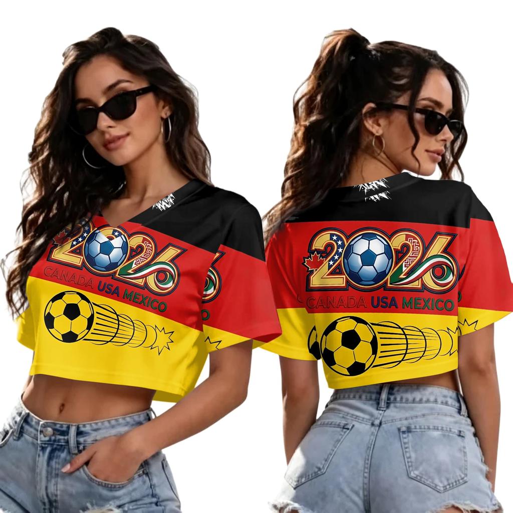 Women's Soccer Flag Print V-Neck Short Sleeve T-Shirt