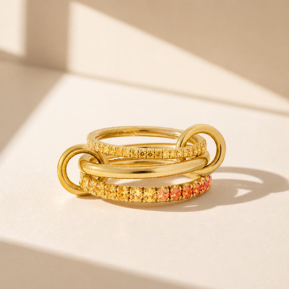 Interlocking Zirconia Two-Tone Diamond Ring, Multi-Element Plain Band