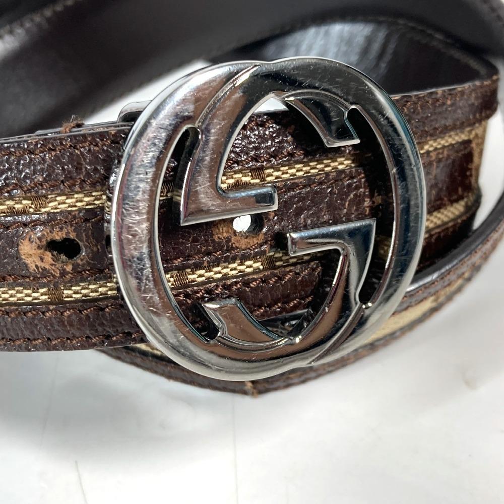 GUCCI 114874 GG Buckle belt, pants belt belt GGCanvas/Leather Beige/Brown