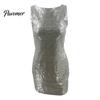 Slim Waist Design Dress Women Evening Prom Cocktail Party Sequin Mini Bow Backless Fit Sleeveless Round Neck Short for Actress Celebrity Lightweight