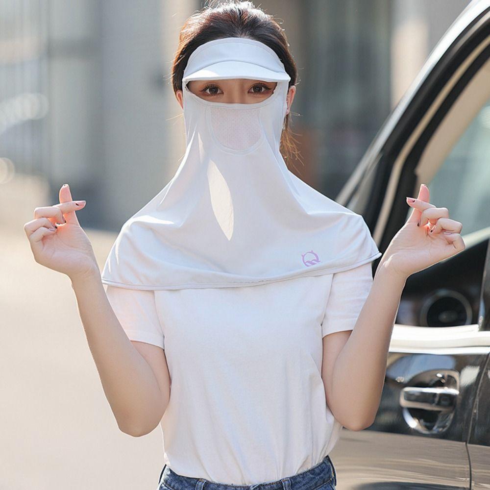 UV Protection Sunscreen Face Cover Solid Color UV Protection Veil Thin Ice Silk Mask  Hiking