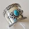 Ethnic CopperColor Inlaid Imitation Turquoise Women's Ring Geometry Daily Wear Party Jewelry