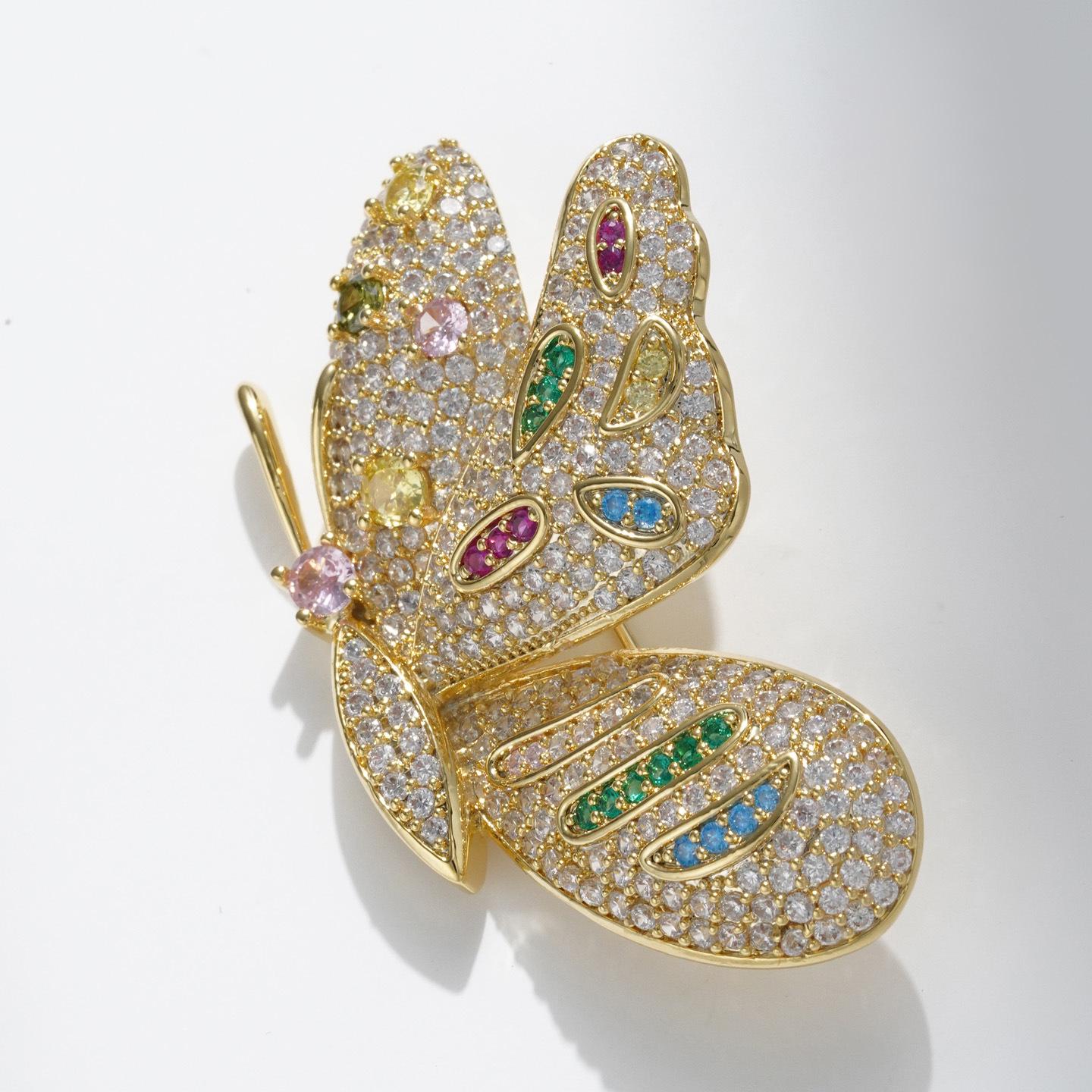 Elegant Copper Butterfly Brooch with Cubic Zirconia for Women s Clothing Accessories