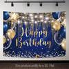 2D Printing Luxury Navy Blue Birthday Tapestry, Gold Glitter Party Wall Decor