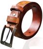 Casual Golf Genuine Large Adjustable Checkered Day Gift Men's Belt, Leather, Size, Length, Pattern, Father's (Light Brown)
