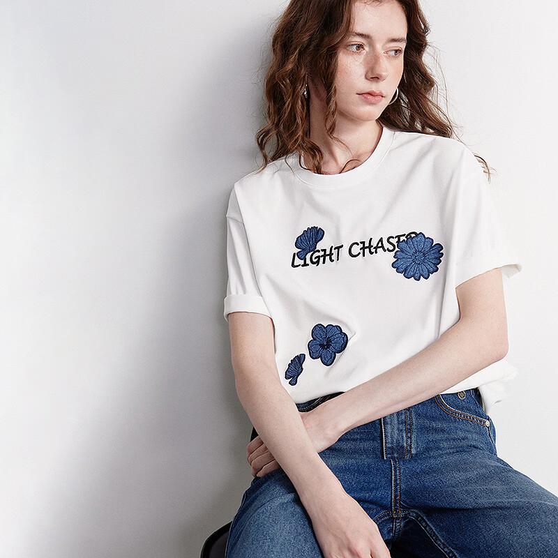 Chuyu Women's Denim Floral Short Sleeve T-Shirt