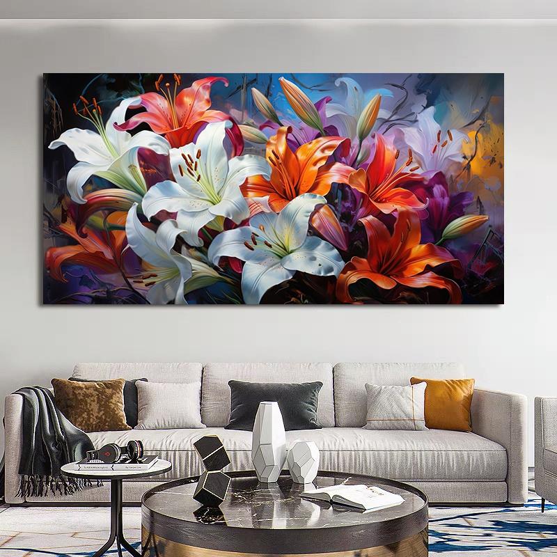 

Современные картины крупным планом с изображением лилий в саду, холст, абстрактные цветочные постеры и принты, цветочное настенное искусство для гостиной 20x40cm No Framed