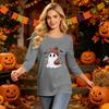 Women's Fashion Casual Halloween Print Three-Quarter Sleeve Neck Top for Fall Festive Wear