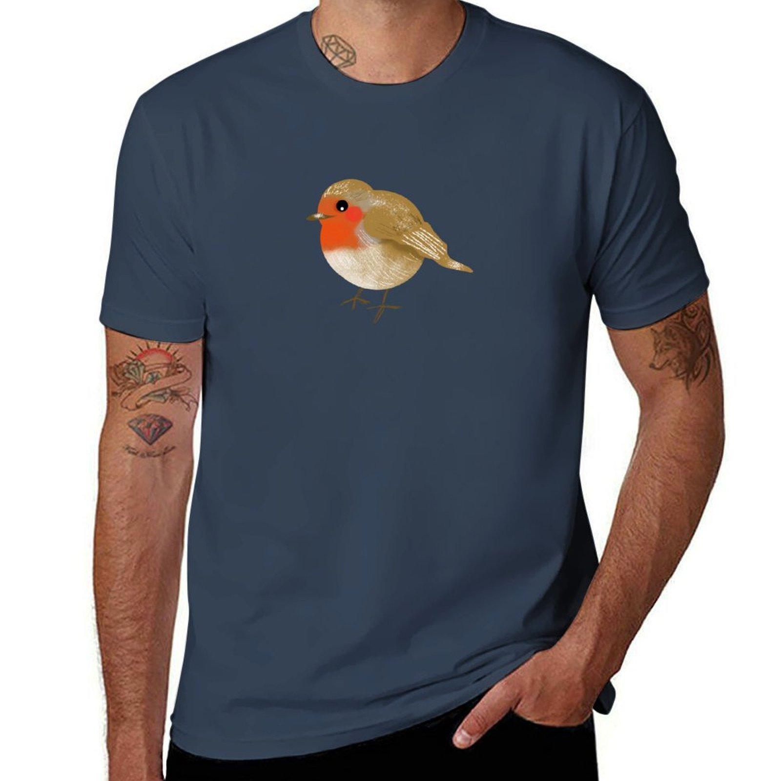 Cute Robin RedBreast Christmas Bird TShirt Vintage Style Printed Top S