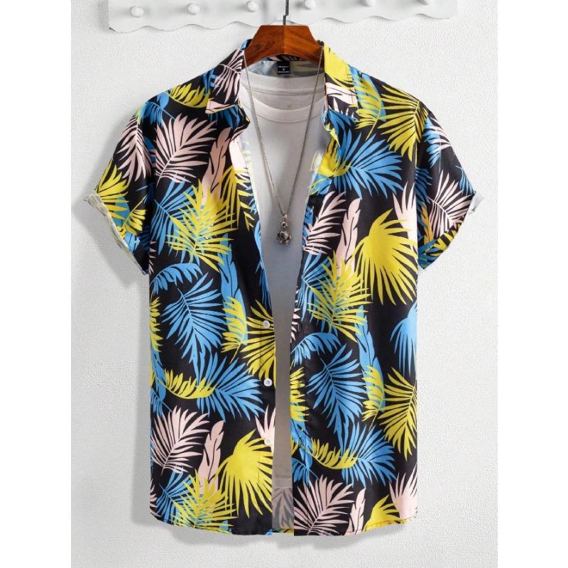Hawaiian Botanical Flower Print Men's and Women's Short Sleeve Lapel Seaside Button-Down Shirt Top Casual Fashionable Shirts