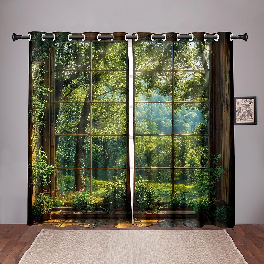 

2 шт. 3D шторы с тропическим лесом, зеленые леса, пейзаж, домашний вид, спальня, гостиная, кухня, декор, шторы 110W240H(CM)X2PCS&Hook