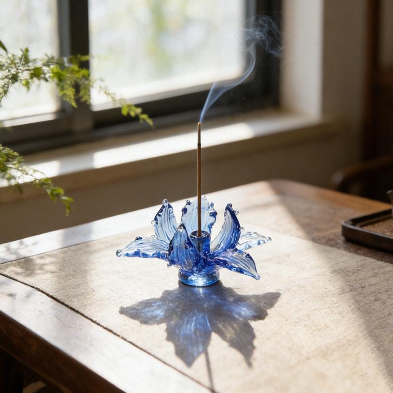 Handmade Flower Ceramic Incense Holder, Artificial Crystal Glass Foam Incense Sticks Holder  Artistic Iris Flower Gift for Women